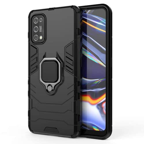 Image of WOW IMAGINE Shock Proof Back Case Mobile Cover for Realme X7 Pro (Tough Armor | Hybrid PC + TPU | Full Protection with Ring Holder & in-Built Kickstand | Black)