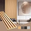 OUZUGIE WPC Acoustic Slat Wall Paneling, 8-Pack 96 x 6 Inches 3D Wall Panels for Interior Wall Decor,Living Room,TV Background,Study Room,Office Spaces,Bedroom,High Grille (Oak)