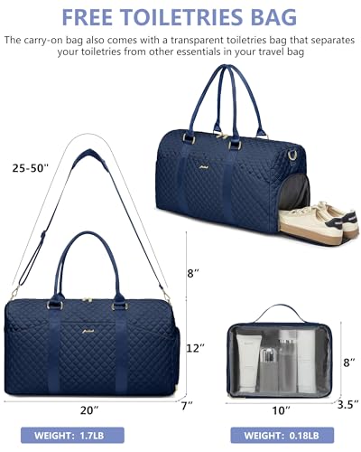 Image of Women Weekender Travel Duffle Bag: Travel Duffel Overnight Bags with Shoe Compartment Large Carry on Tote with Toiletry Bag Weekend Traveling Yoga Gym Hospital Bag for Women with Wet Pocket Blue