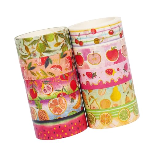 10 rollos de cinta decorativa de frutas pegatinas estéticas de 15 mm x 9 8 pies Scrapbooking cintas decorativas para diario, álbum de teléfono móvil, papel de regalo, cinta adhesiva