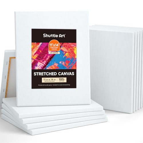 Shuttle Art Canvas for Painting, 12-Pack 11x14 Inch Stretched Canvas, 100% Cotton, Primed White Premium Blank Canvases, Ideal Art Supplies for Beginners Artists Acrylic Oil Acrylic Pouring 1