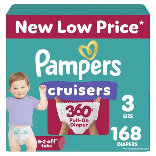 Pampers Diapers - Cruisers 360 - Size 3, 168 Count, Babyproof, up to 100% Leakproof Pull-On Diaper (Packaging May Vary)