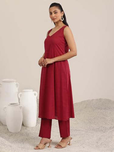 Image of Libas Womens Printed Chiffon A Line Kurta With Trousers | daily wear suit