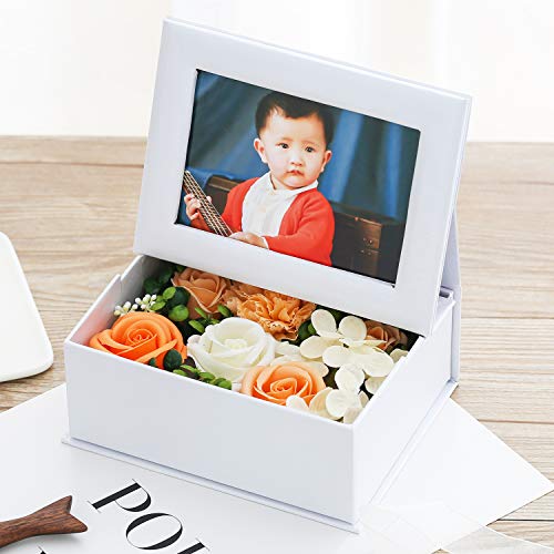 WEISHY 母の日のプレゼント ソープフラワー 造花 フラワーボックス ギフト 誕生日プレゼント 女性 結婚祝い 卒業祝い 枯れない花 還暦祝い 退職祝い 古希祝い 敬老の日 写真立て・白フレーム・オレンジ