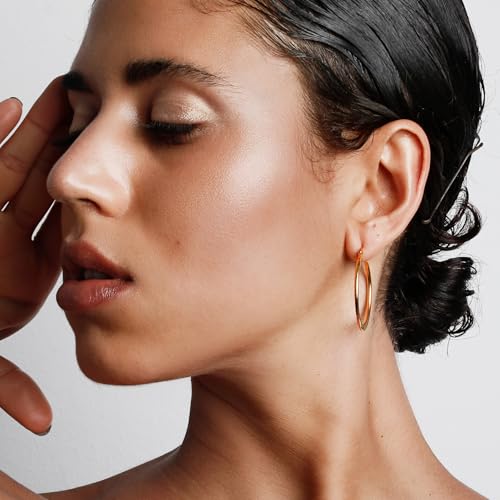 Jewlpire 14K Gold Plated 925 Sterling Sliver Post Hoop Earrings, 2MM Thick Hoop earrings Lightweight Large Gold Hoop Earrings for Women Trendy 20/30/40/50/60/70mm2