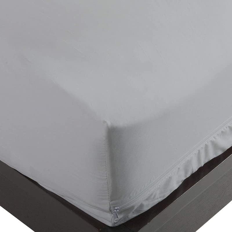 Cotton Zipper Fitted Sheet Short Queen Size 4 inch Deep Pocket 800-TC, 3-Pieces Set 100% Egyptian Cotton Fitted Sheet Zippered Sheet, Light Gray [ Pack Includes 1 Sheet + 2 Pillow Cover