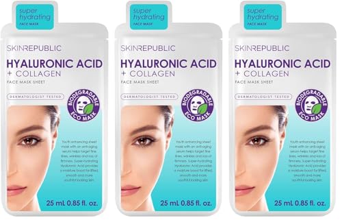 Image of Skin Republic Hyaluronic Acid & Collagen Face Mask, For Younger Looking Skin, Helps with Fine Lines and Wrinkles, Long Lasting Hydration, 25ml (Pack of 3)