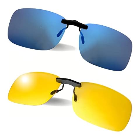 BLUE CUT 2 PACK Clip On Polarized Sunglasses Over Prescription Glasses With UV-400 Protection Lenses For Driving and Sports Cover