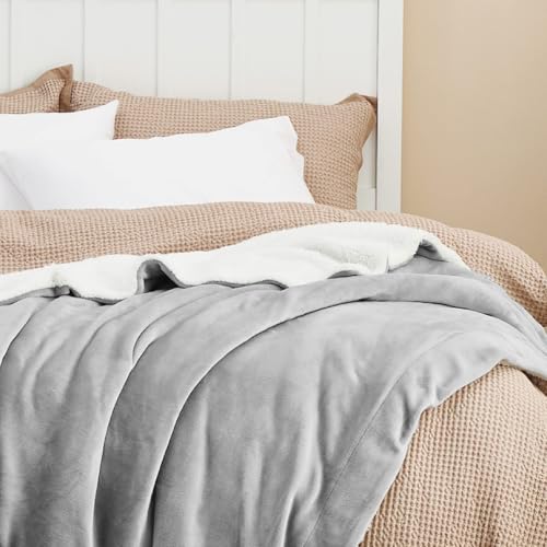 Image of Bedsure GentleSoft Sherpa Fleece Blanket Queen Size for Bed, Non-Heated, Thick and Warm Throw for Women and Men, Soft Fuzzy Plush Queen Blanket for Winter, Light Grey, 90x90 Inches
