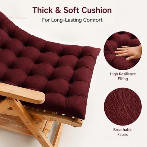 Image of KYNE Rocking Chair Cushion 18 x 50 Inch Thick Tufted Chair Cushion with Backrest and Seat Pad Soft Premium Fabric Polyester Filling Non Slip Indoor Outdoor Rocking Chair Replacement Cushion (Maroon)