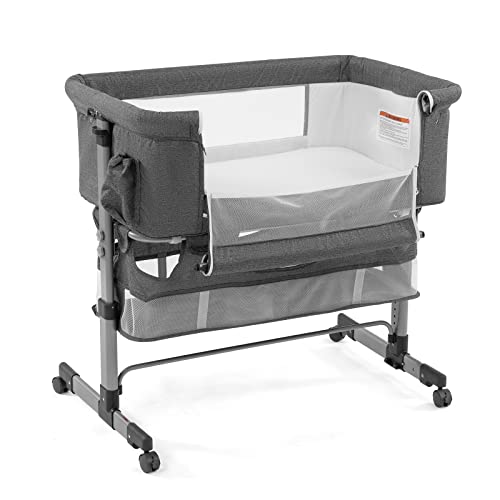 Baby Crib,3 In 1 Bedside Crib Adjustable Portable Bed For Infant,Baby Bassinet Baby Newborn Must Have Bed,Grey #TOP7