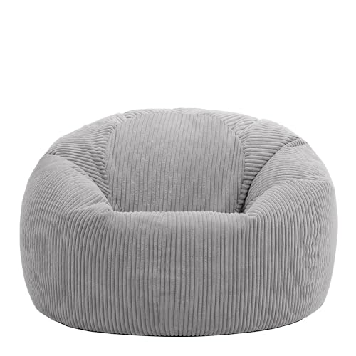 icon Kingston Cord Bean Bag, Grey, Large Adult Bean Bag Chair with Filling Included, Comfy Chair, Living Room Furniture, Bedroom Furniture