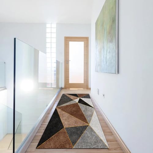 Tapis de couloir lavable et antidérapant grand format marron patchwork