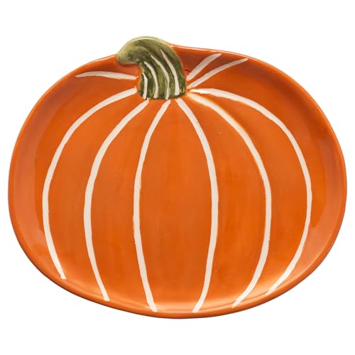 Boston International Pumpkin-Shaped Ceramic Plate Thanksgiving Dinnerware Serving Dish, 5", Orange & White