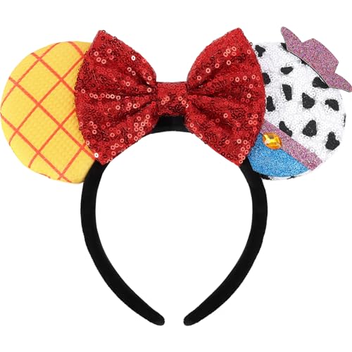 UNSPAZ Bow Headband for Adult Women Grils Sequin Shiny Bow hairband for Cosplay Party Trip Hair Decorations (TS Yellow)