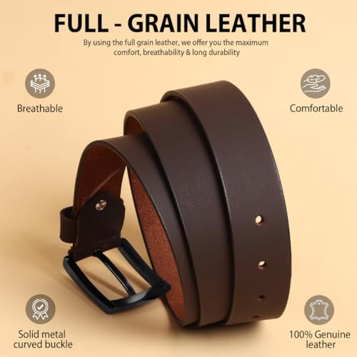 Image of HAYES LONDON Belts for Men Leather Original, Formal & Casual Leather Belt with Solid Metal Curved Buckle