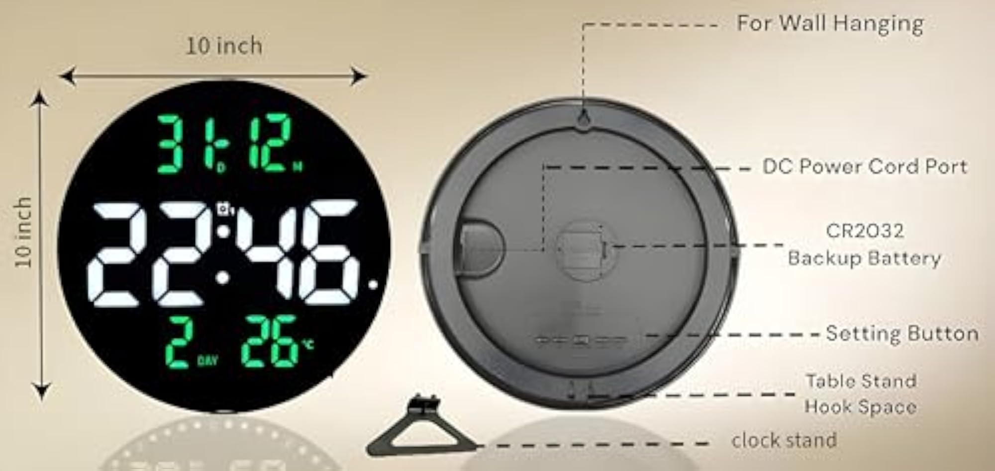 Smart Digital LED Wall Clock with Dual Alarms