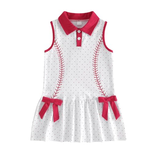RSRZRCJ 1-5Y Toddler Clothes Baby Girl Baseball Dress Sleeveless Collared Polka Dots Print Bows Dresses Summer Outfit (White 4-5 Years)