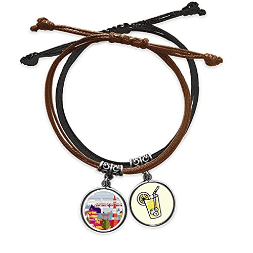 Bracelet main chaîne de mode pour touristes japonais cordon cuir couleur jus de citron