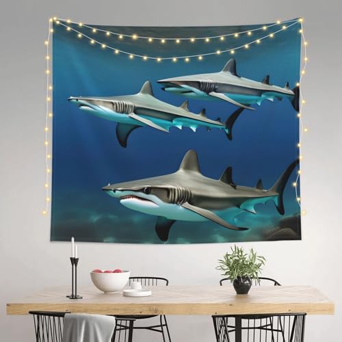 Tapisserie murale requins marteaux pour masquer un mur vide de dortoir - 3