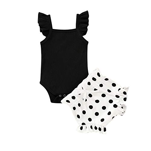 Infant Baby Girl Summer Clothes Ruffle Sleeveless Romper with Polka Dot Short Pants Outfits 2Pcs Sets (Black#White, 18-24 Months)