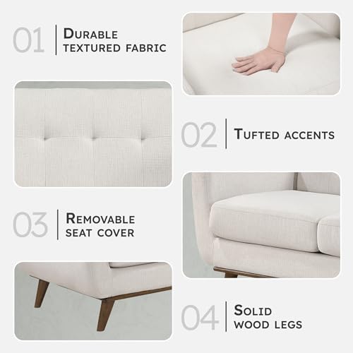 Lexicon Modern Accent Couch, Textured Fabric Upholstered Loveseat with Brown Wood Legs, Track Arms, Tufted Couch Back, 2 Seater Loveseat Sofa for Living Room/Office/Waiting Room, Beige by Lexicon - Image 2
