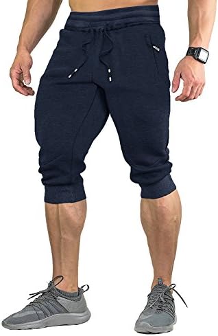 FASKUNOIEMen's Cotton Casual Shorts 3/4 Jogger Capri Pants Breathable Below Knee Short Pants with Three Pockets