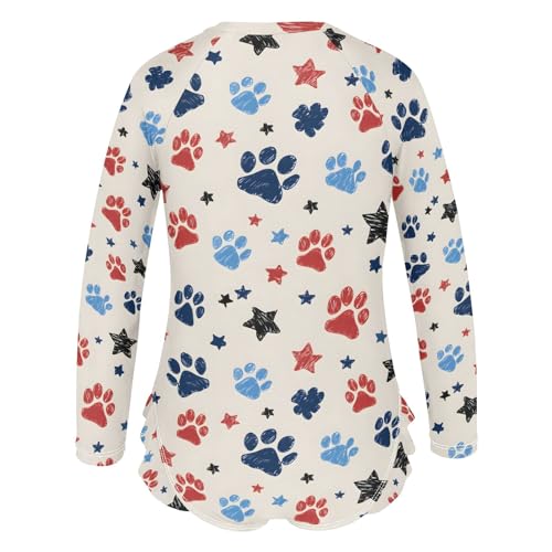 4th of July Paw Prints Stars Girls Long Sleeve Swimsuit Rash Guard One Piece Bathing Suits Zipper 3-12T3