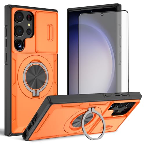 Coque Samsung S23 Ultra Asuwish Orange avec Cache Caméra Coulissant et Verre Trempé