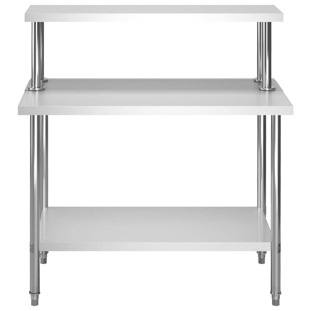 Tavolo da lavoro in acciaio inox con supporto, 120 x 60 x 120 cm, per gastronomia, cucina, ristorante, catering, grande cucina con ripiano e piedini regolabili