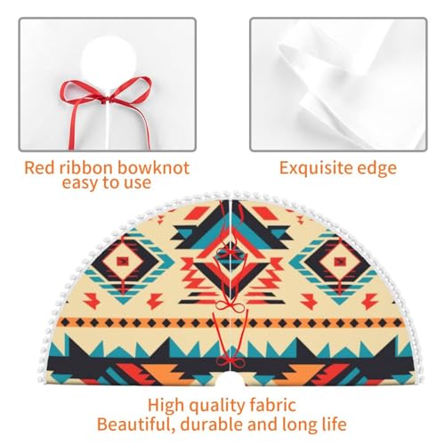 Cache pied de sapin de Noël 122 cm avec pompons pour masquer les câbles