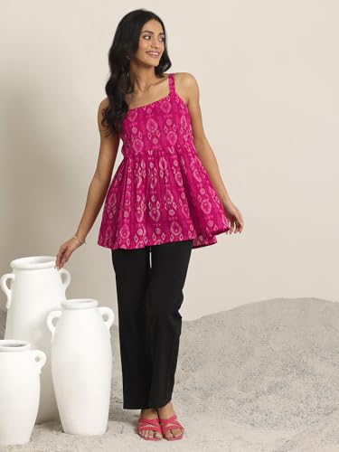Image of Libas Printed Cotton Anarkali Kurti for Women | Ethnic wear | Bridal Suit | Occasion wear
