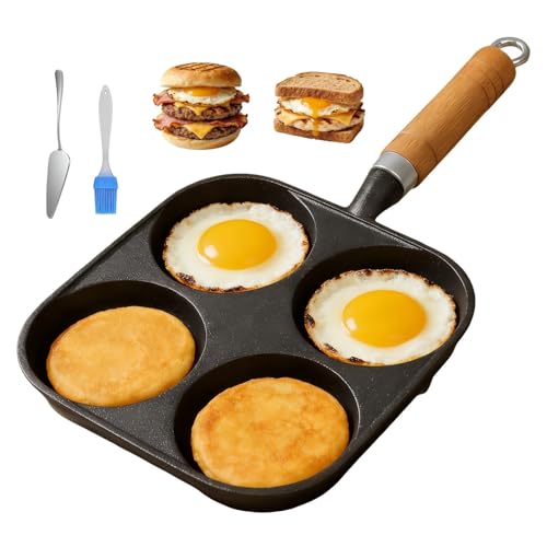 Cast Iron 4-Cup Egg Pan Skillet, Small Omelette Pan, Family Breakfast Pan for Eggs, Pancakes, Sandwich & Bruger, Suitable for Gas Stove and Induction Cooktop, Natural Nonstick with Seasoning, 7.5 inch