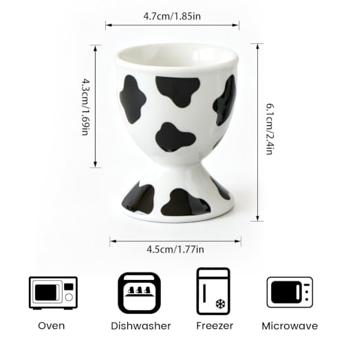 Image of Cinf Ceramic Egg Cups, Set of 2, Cow Print Boiled Egg Holders for Breakfast