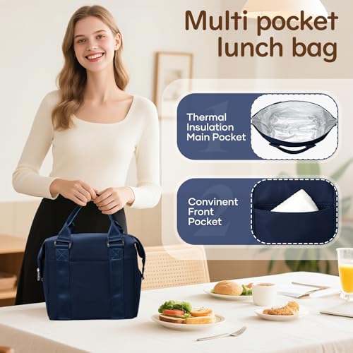 Image of coowoz Lunch Box for Women Insulated Adult Lunch Tote Cooler Bag loncheras para mujer Lunchbox Lunchbag for Men Work Picnic Office Beach Sapphire Blue