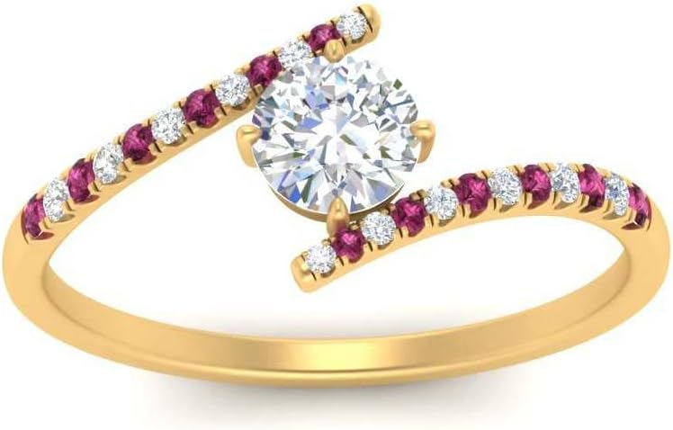 Choose Your Gemstone Bypass Modern Round Diamond CZ Ring Yellow Gold Plated Round Shape Side Stone Engagement Rings Minimal Modern Design Birthday Gift Wedding Gift US Size 4 to 12