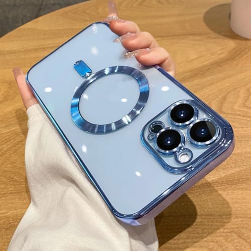 Coque iPhone 12 Pro Max transparente et magnétique bleu ciel pour recharge sans fil