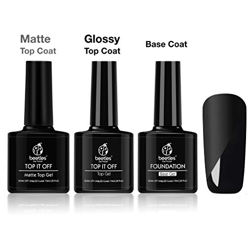 Beetles Matte Top Coat and High Gloss Top Coat Base Coat Set - No Wipe top Coat, Shine Finish and...