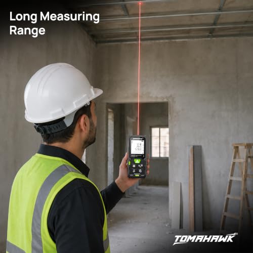 Image of TOMAHAWK TTM 0050 Laser Distance Meter Measurer 131Ft /50M with Area, Volume and Pythagoras Measurement - Water and Dust Resistant Laser Measuring Device with Backlit LCD, Battery Included
