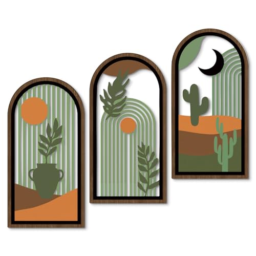 Putuo Decor Boho Wall Decor with Cactus, Modern Wooden Minimalist