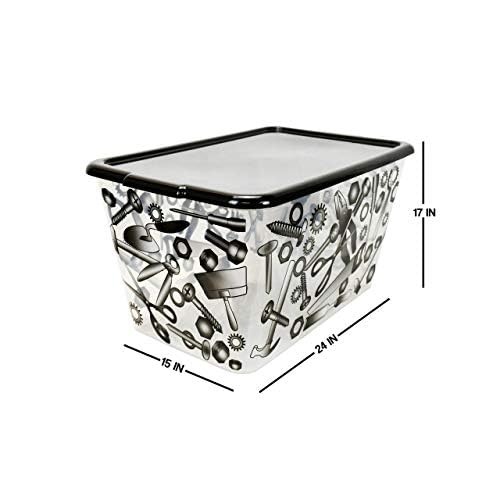 Image of SIMPLYKLEEN Clear Storage Organizer Bins with Lids - 4PC 14.5G /58-Quart Heavy-Duty Container Boxes Stackable and Nestable Printed Storage Bins Plastic Large Storage Totes for Home, Office Organization