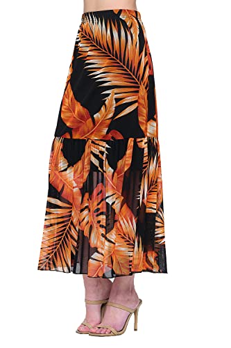 Jostar Women's Mesh Midi Skirt - Elastic Waist Tiered Print Long Dress