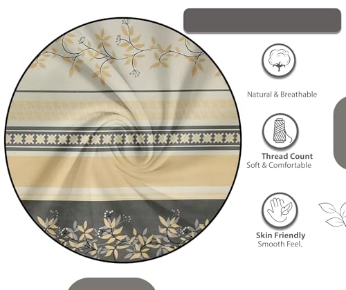Image of IVAZA Ezyption Cotton Super Soft 240 TC Elastic Fitted All Around Elastic Printed King Size Double Bed Bedsheet with 2 Pillow Cover 72 inch X 78 inch Gold Cream