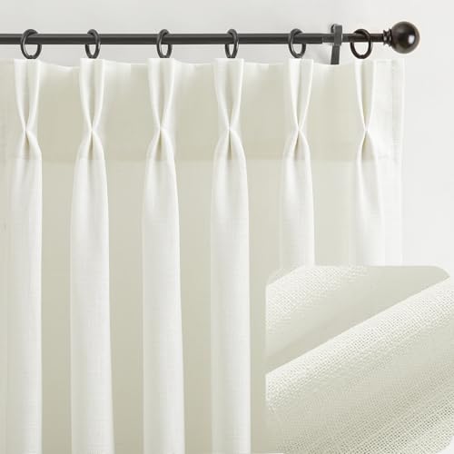 HUEVESSEL Cream Thick Linen Curtains Pinch Pleated 84 Inches Long for Living Room Bedroom with Rings Back Tab Semi Sheer Ivory Curtains 84 Inch Length 2 Panels Set Light Filtering Farmhouse Drapes — view 6