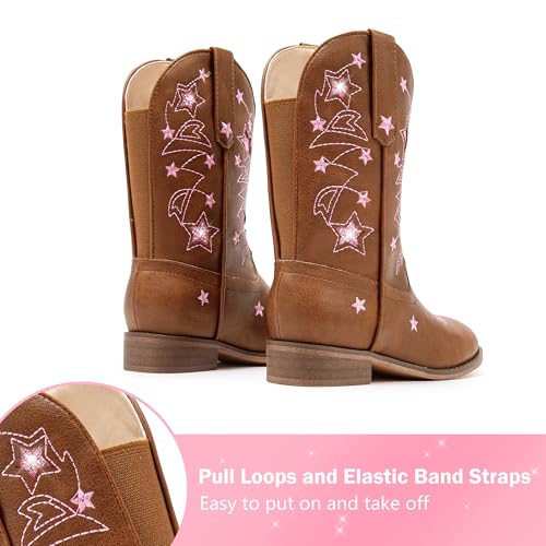 Toddler Cowgirl Boots Little Girls Cowboy Western Boot for Kids Sparkly Glitter Star Mid Calf Square Toe Horse Riding Shoes for Birthday Party2