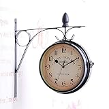 VejiA 33 * 31 CM Reloj de Pared de Doble Cara Reloj de Soporte Retro Reloj de Pared de la estación Paddington Soporte de Aspecto Antiguo Vintage Reloj de decoración Colgante para jardín Interior