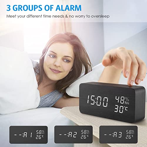 image for AMIR Alarm Clock, Wooden Digital Multi-Function Modern Cube LED Light,