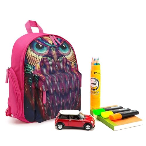 Owl Pattern Backpack Small Book Bag with Side Pocket, Lightweight Durable Backpack, Travel Rucksack, Pink-style3