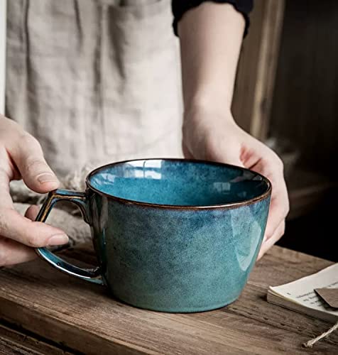 Cteahrow Large Soup Bowl with Handle, 700ml Coffee Mug, Cereal Breakfast Cup, Suitable for Milk Desserts Oatmeal, Microwave Safe (blue) - Image 3