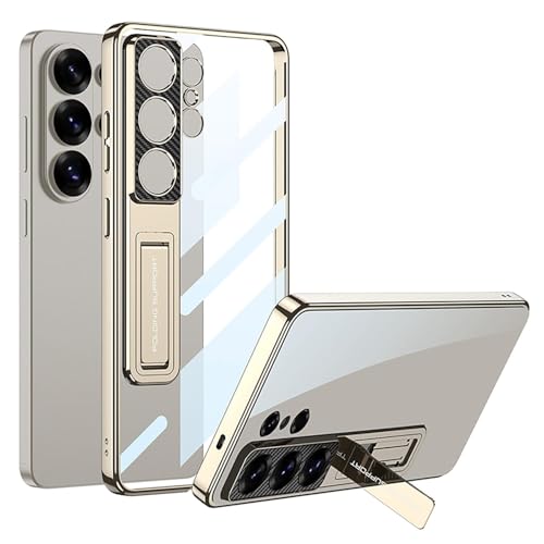 Image of TechTrendz Electroplating Hard PC Kickstand Shockproof Back Cover Compatible with Samsung Galaxy S26 Ultra Camera Protection Cover (Golden)